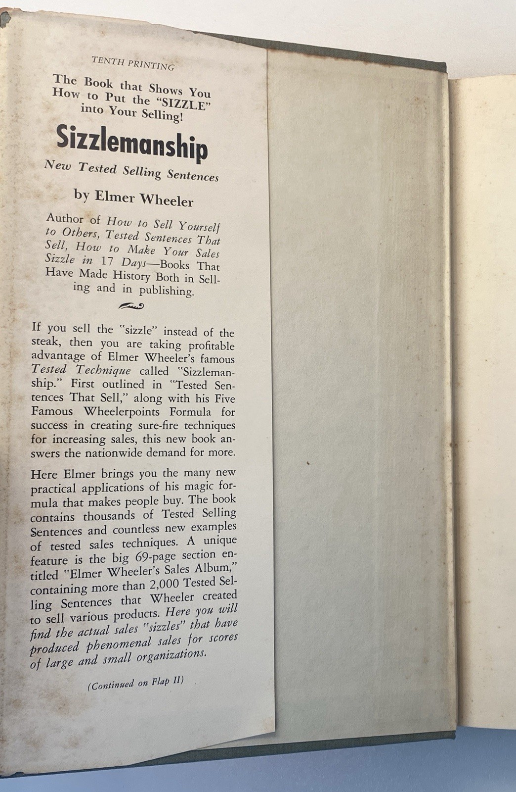 Sizzlemanship: New Tested Selling Sentences Elmer Wheeler, 1954 10th Print HC/DJ
