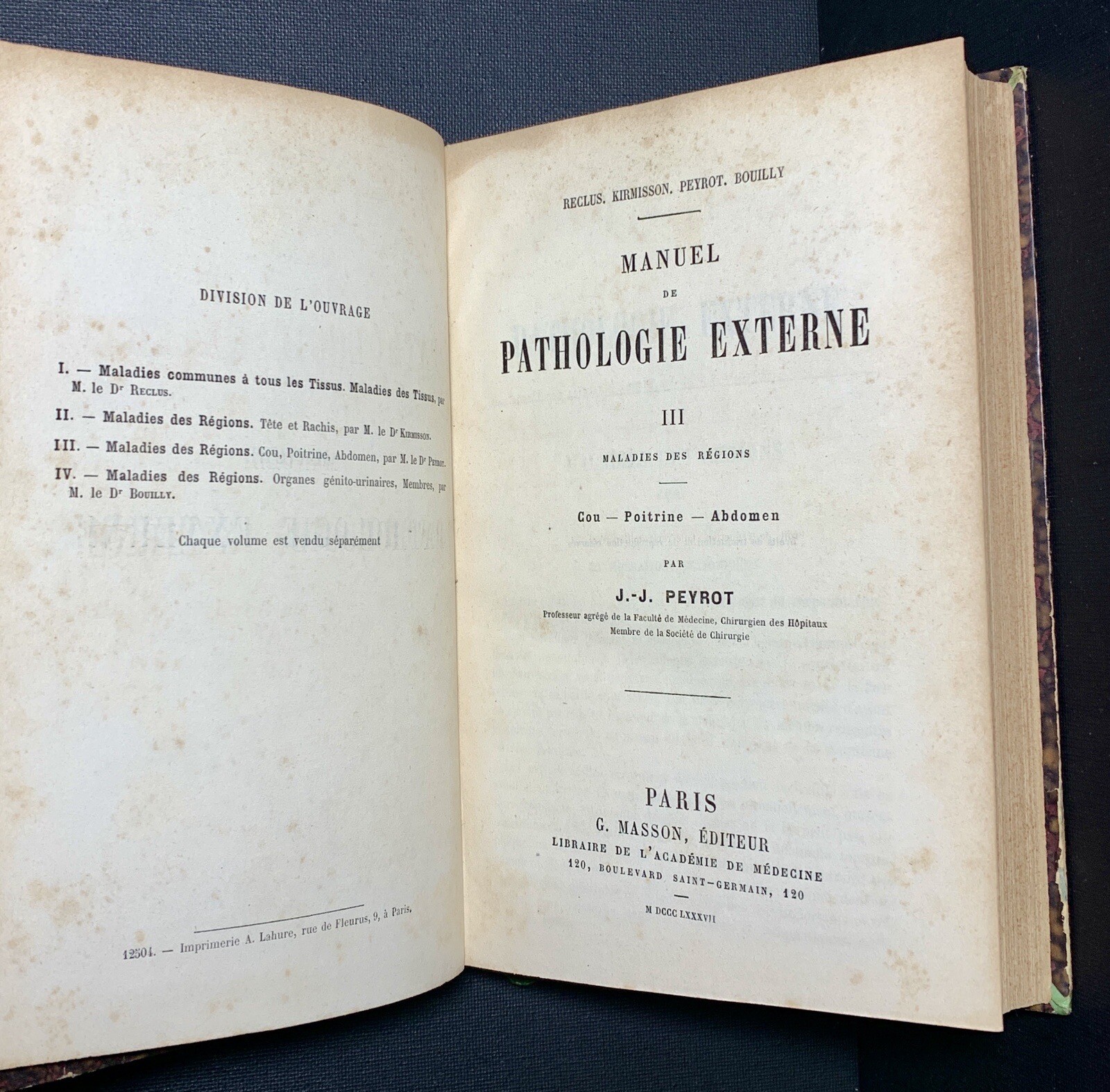 ANTIQUE 19th Century Medical French Book PATHOLOGY diseases DIAGNOSIS Medicine