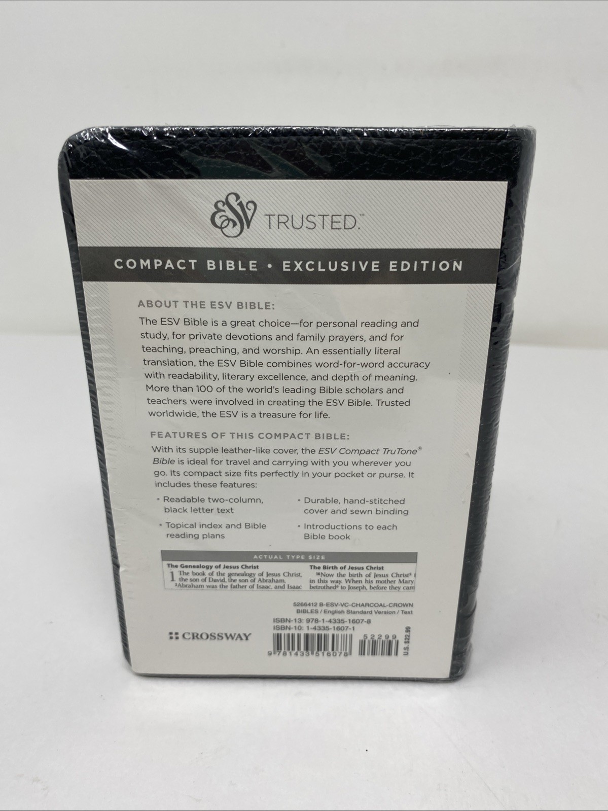 ESV Compact Bible Charcoal Crown Imitation Leather by Crossway NEW SEALED