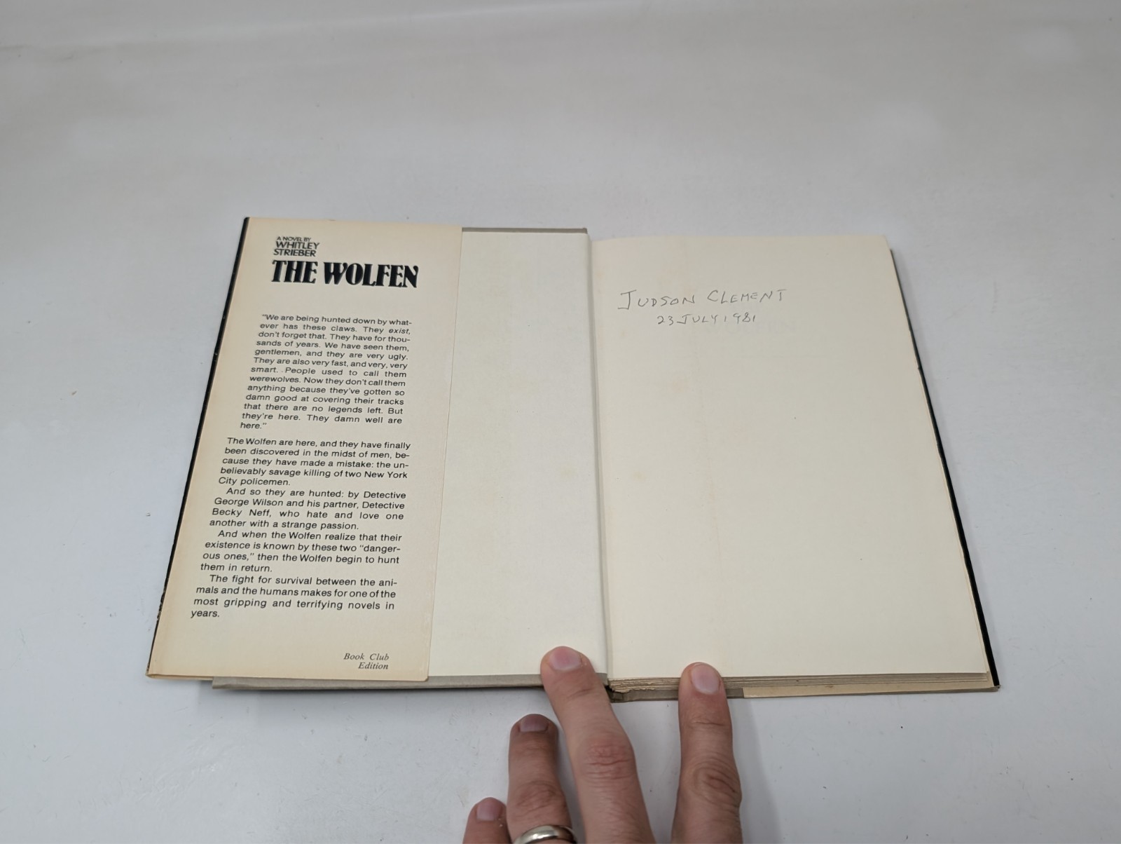 The Wolfen by Whitley Strieber 1978 Book Club Edition 1st HC Werewolf Horror VTG
