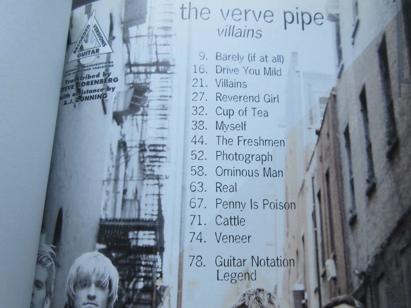 The Verve Pipe Villains US Score Song Book Guitar TAB Photograph The Freshmen