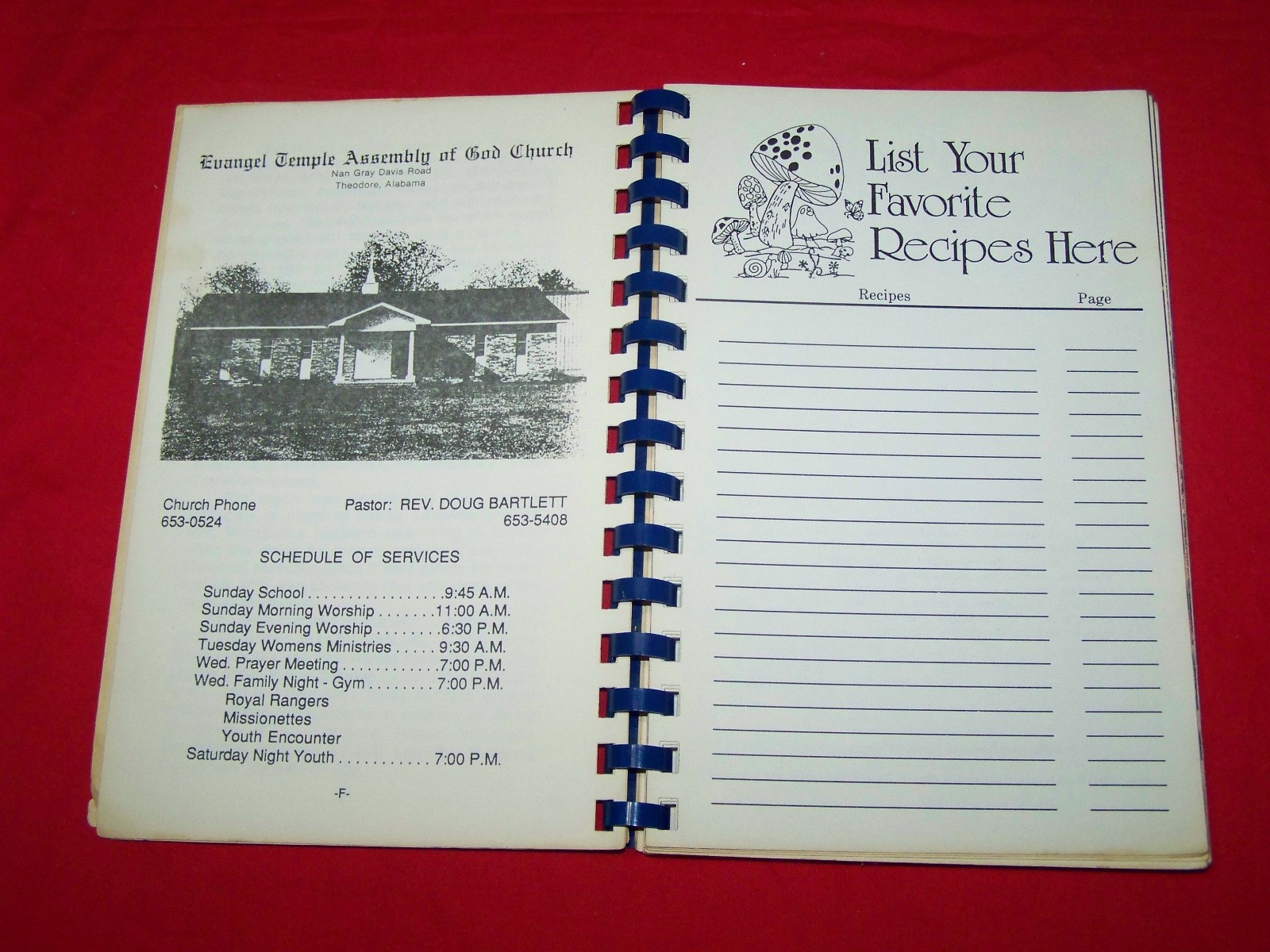 Evangel Temple Assembly of God Theodore Alabama Cookbook 1977 + History
