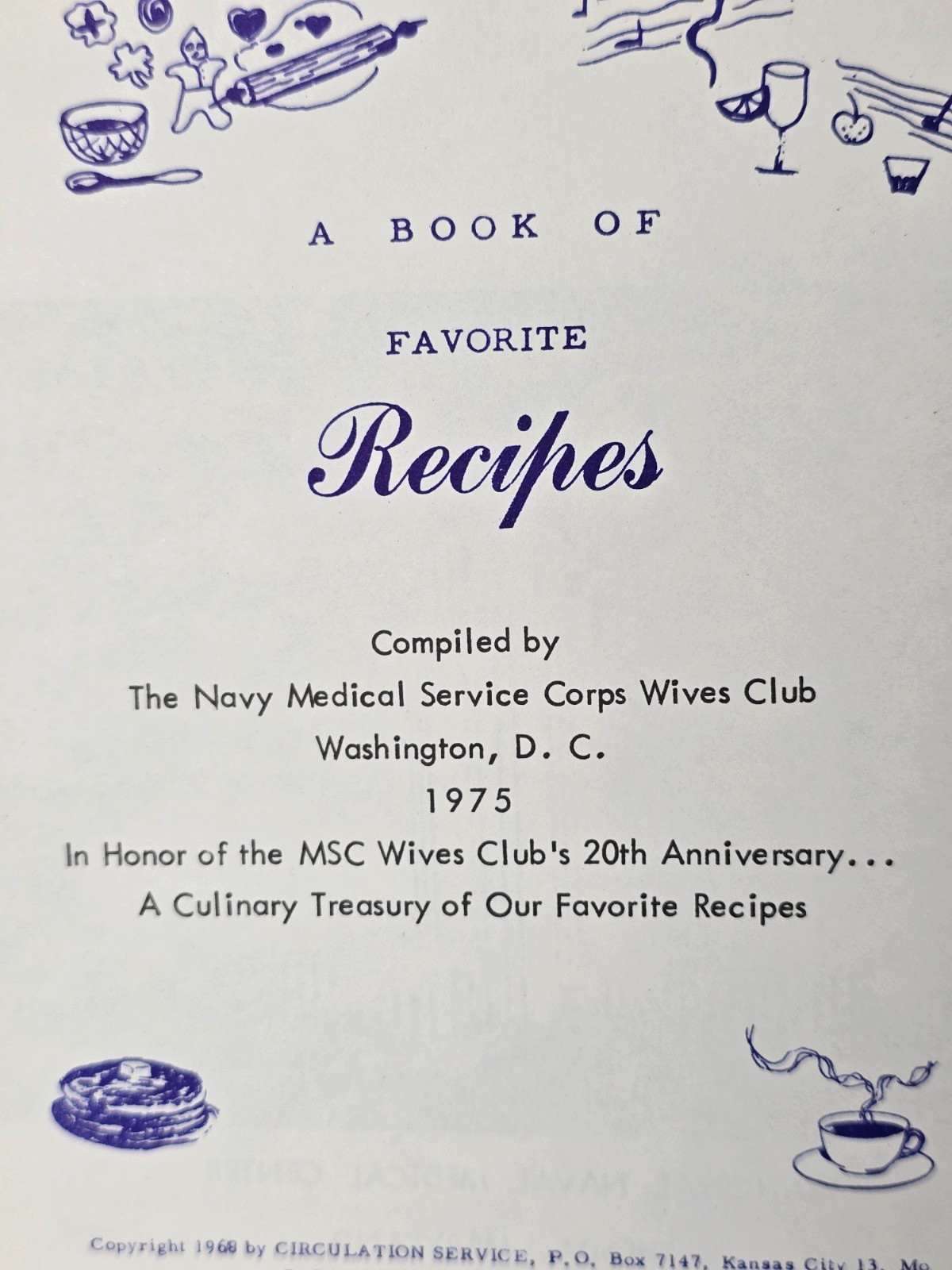 1975 Navy Medical Service Coprs Wives Club Cookbook Washington DC 62 Pages