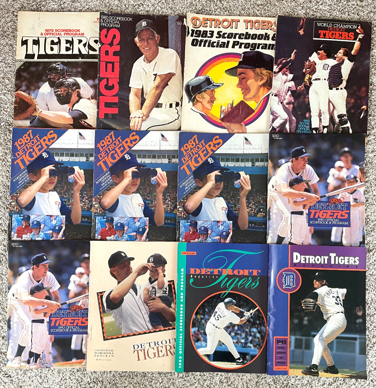 Detroit Tigers Programs & Scorebooks, Lot of 12, some dups, various 1979-1993
