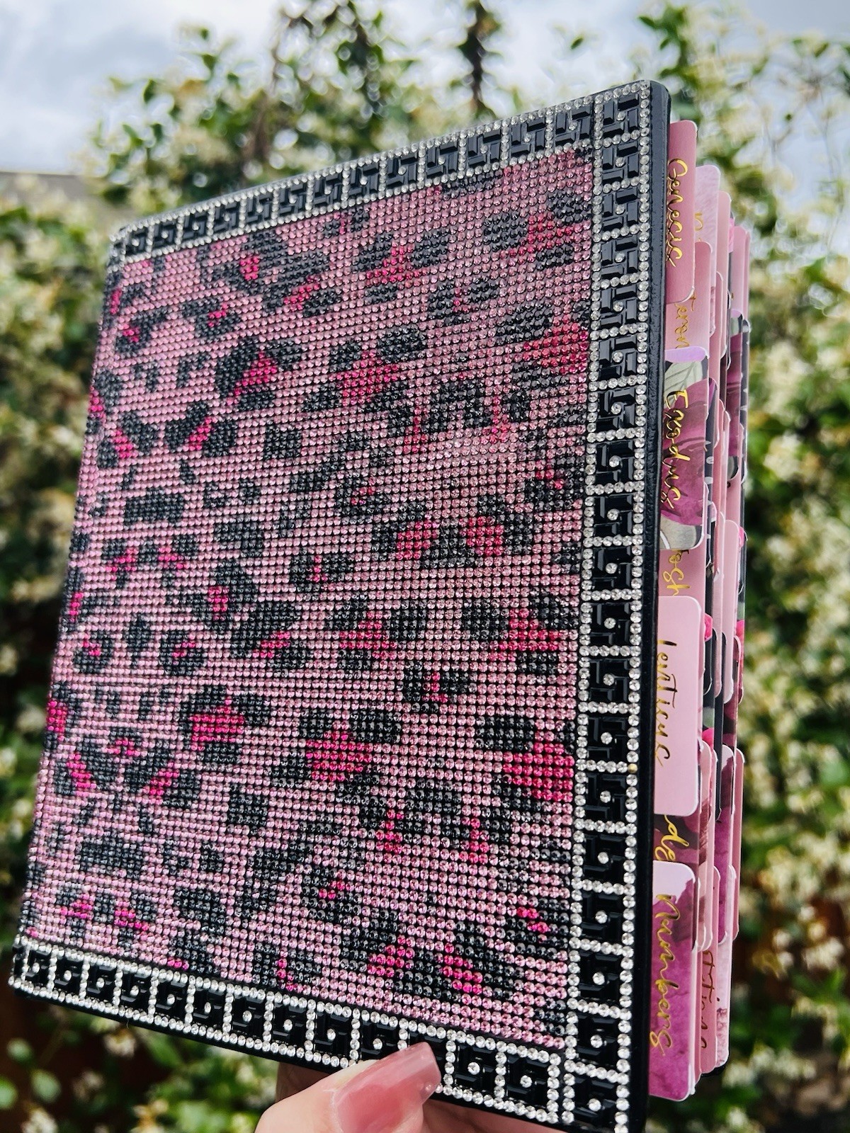 Pink Bling KJV Journaling Bible Crystal Stones Animal Print with Floral Rose Tab