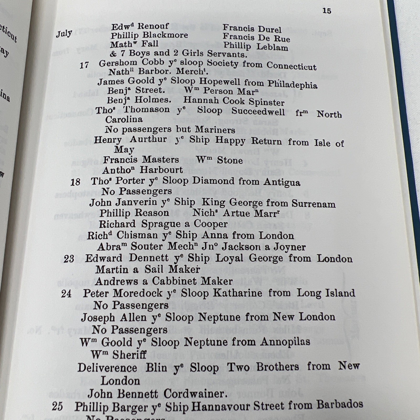 Port Arrivals and Immigrants to Boston 1715-1716 and 1762-1769