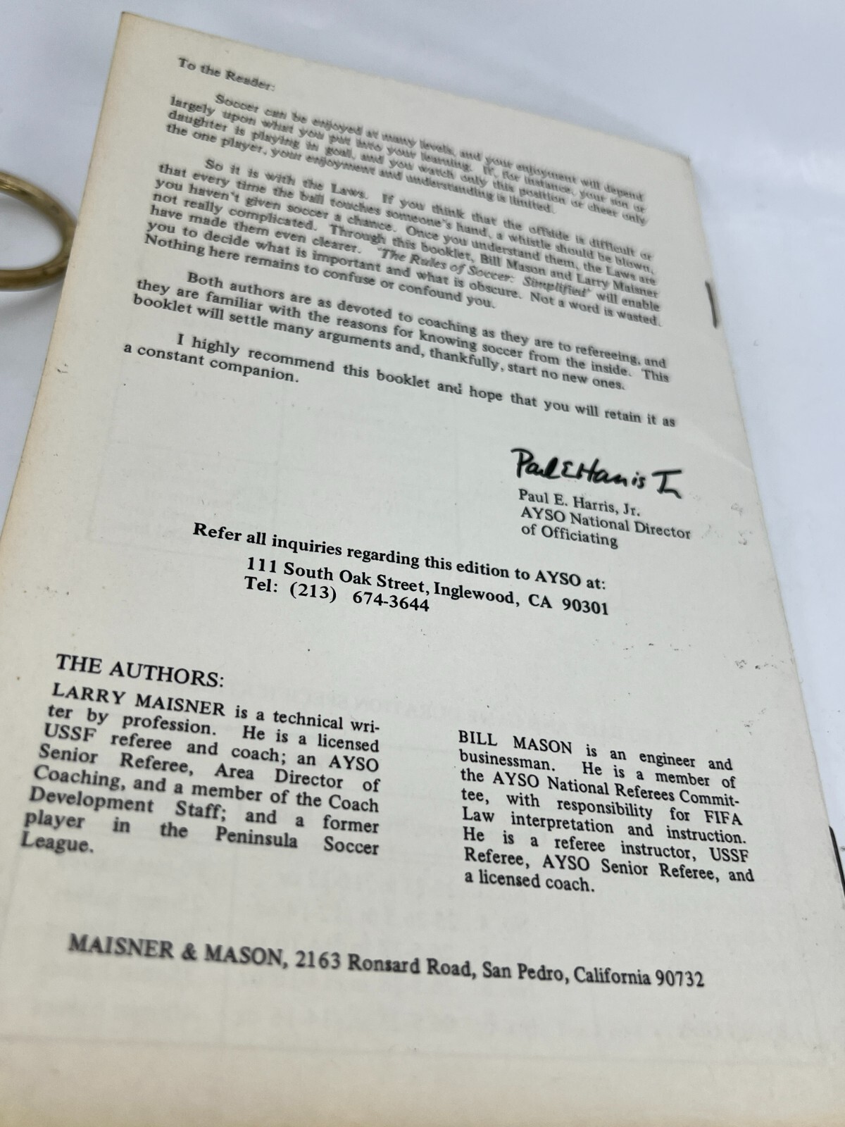 Soccer The Rules of Simplified by Mason Bill; Maisner Larry 14 pages game play